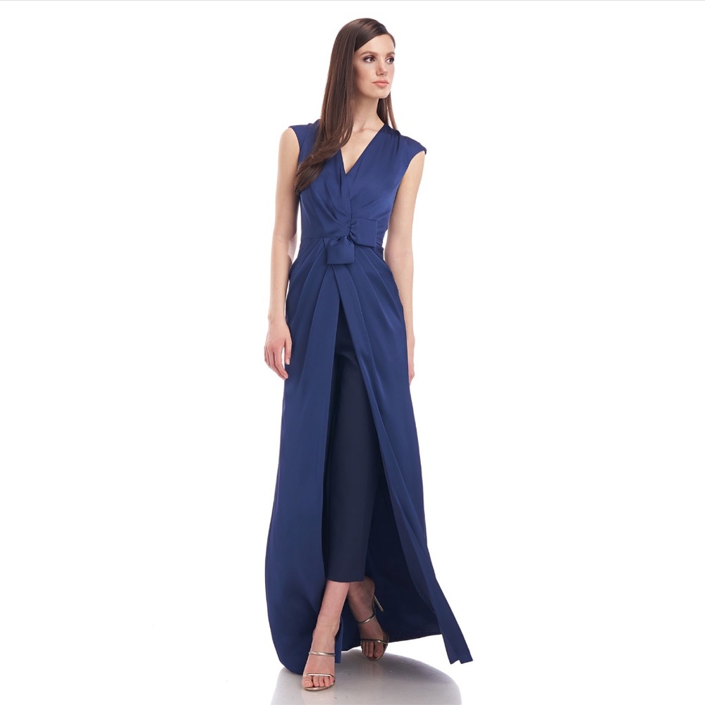 NEW Kay: Unger Lily Midnight Blue Maxi Gown Romper Walk Through Jumpsuit